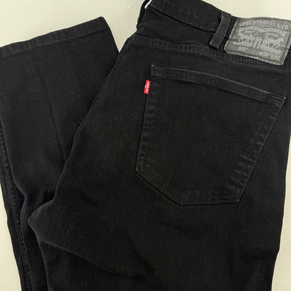 Levi Strauss 505 Black Denim Jeans W38 L32 Straight Leg Cotton Blend